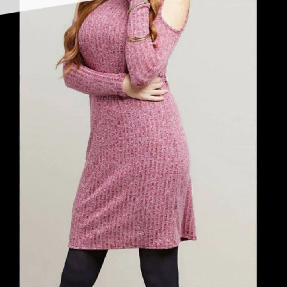 PIPHAY Chelsea Red Heathered Ribbed Knit Cold Shoulder Long Sleeve Dress XSMALL